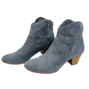 CARLOS SANTANA HARPER BLUE GRAY FAUX SUEDE BLOCK HEEL BOOTS SZ 7.5 BOHO WESTERN